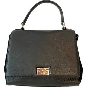 Kate Spade Black Leather Laurel Magnolia Top Handle Suede Sided Shopper Purse